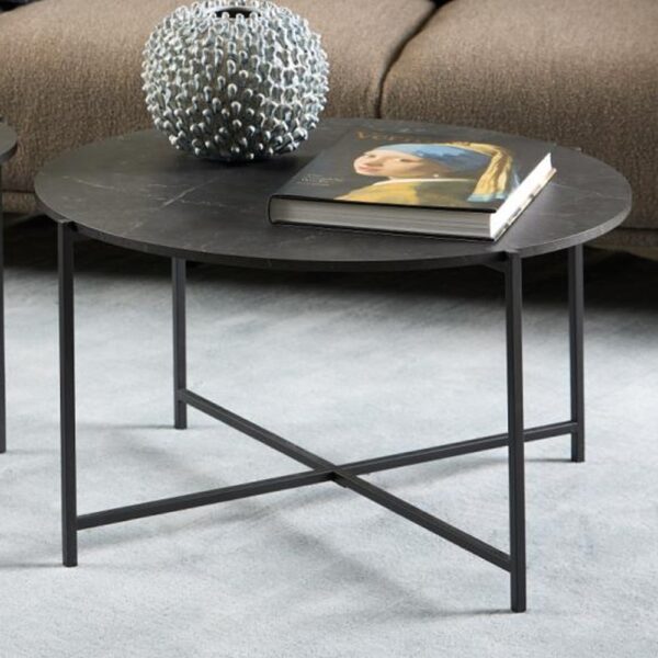 Lansing Wooden Round Coffee Table In Matt Black Izmir