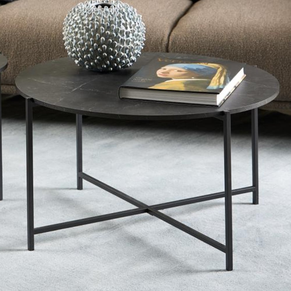 Lansing Wooden Round Coffee Table In Matt Black Izmir