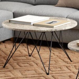 Putnam Marble Coffee Table With Black Legs In Grey Brown