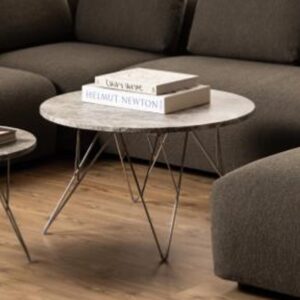 Putnam Marble Coffee Table With Chrome Legs In Grey Brown
