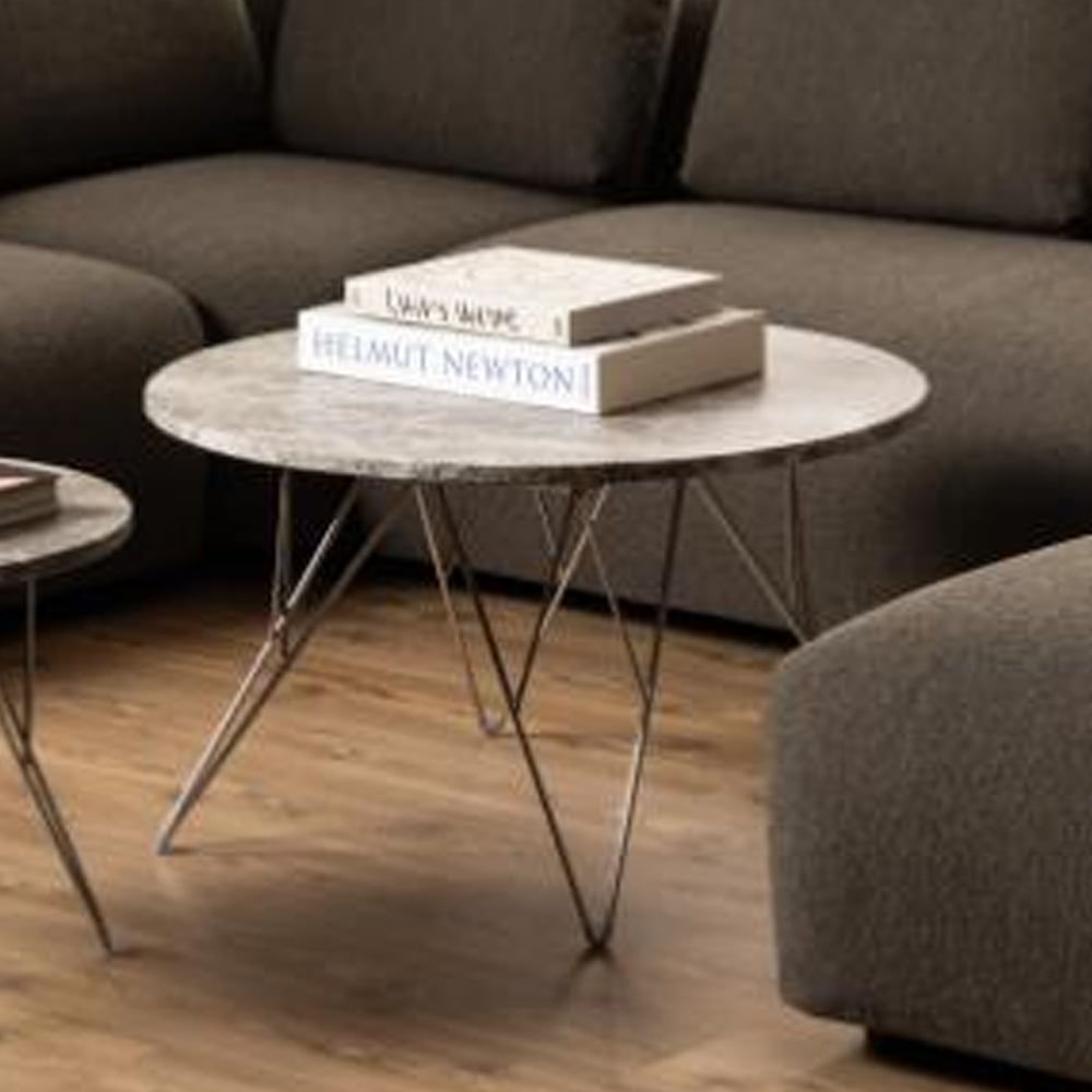 Putnam Marble Coffee Table With Chrome Legs In Grey Brown