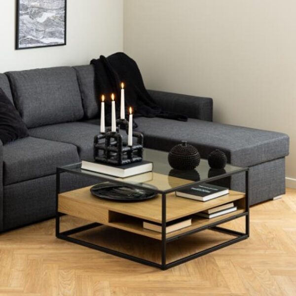 Rattvik Clear Glass Coffee Table In Matt Wild Oak