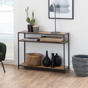 Salvo Wooden Console Table With 2 Shelves In Matt Wild Oak
