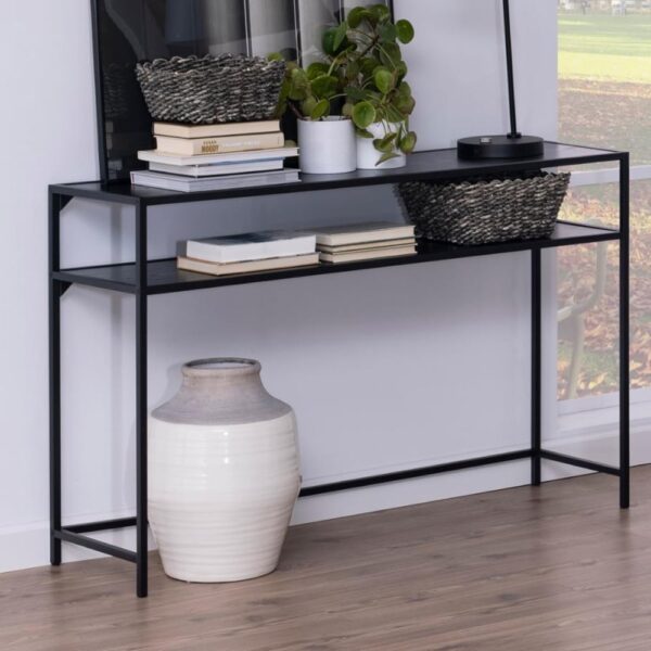 Salvo Wooden Console Table With Undershelf In Ash Black
