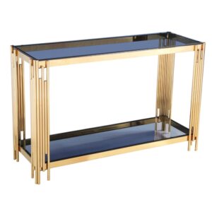Cappy Grey Glass Console Table With Gold Metal Frame