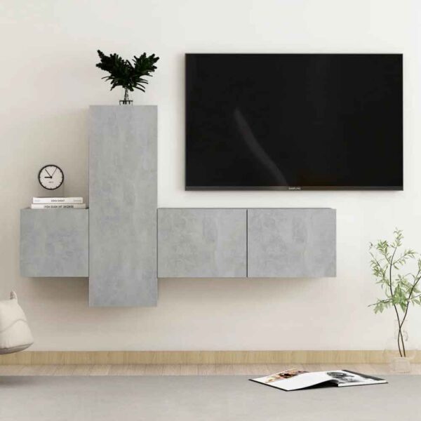 Beaumont 80cm Wooden 3 Piece Entertainment Unit In Concrete Grey
