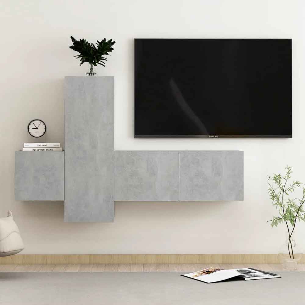 Beaumont 80cm Wooden 3 Piece Entertainment Unit In Concrete Grey