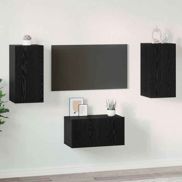Beaverton 60cm Wooden 3 Piece Entertainment Unit In Black Oak