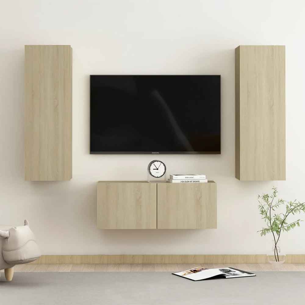 Beaverton 80cm Wooden 3 Piece Entertainment Unit In Sonoma Oak