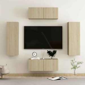 Beaverton 80cm Wooden 4 Piece Entertainment Unit In Sonoma Oak
