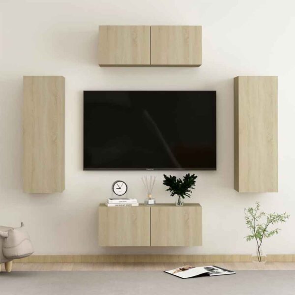 Beaverton 80cm Wooden 4 Piece Entertainment Unit In Sonoma Oak