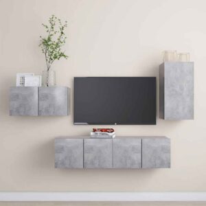 Binnenstad 60cm Wooden 4 Piece Entertainment Unit In Concrete Grey