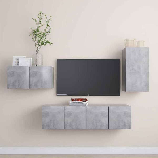 Binnenstad 60cm Wooden 4 Piece Entertainment Unit In Concrete Grey