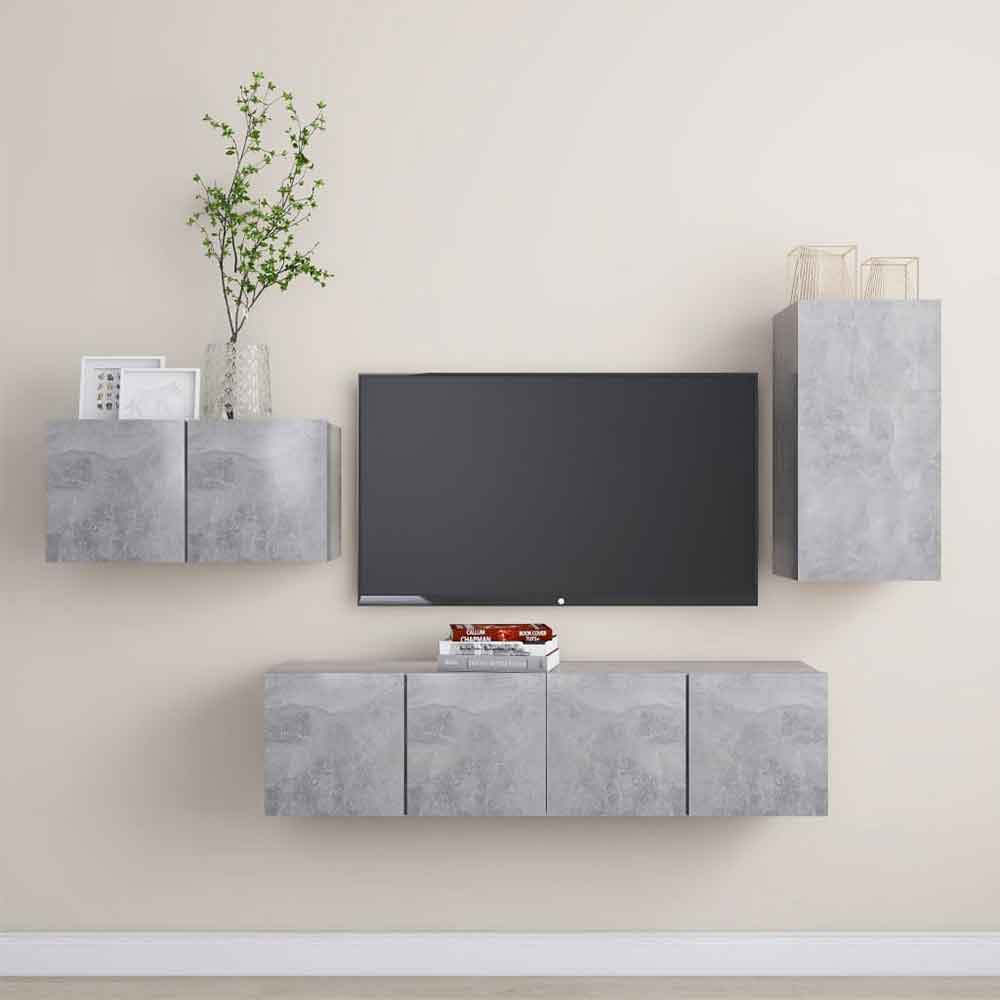Binnenstad 60cm Wooden 4 Piece Entertainment Unit In Concrete Grey