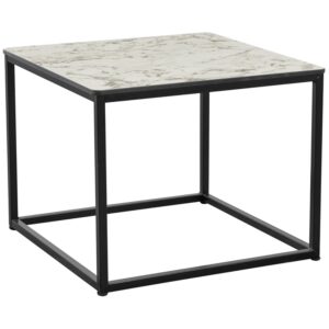 Extro Wooden Square Coffee Table In White Carrara Marble