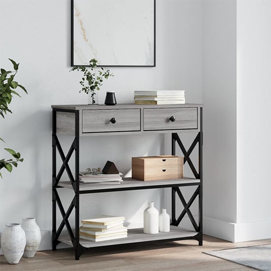 Rivas Wooden Console Table With 2 Drawers In Grey Sonoma Oak