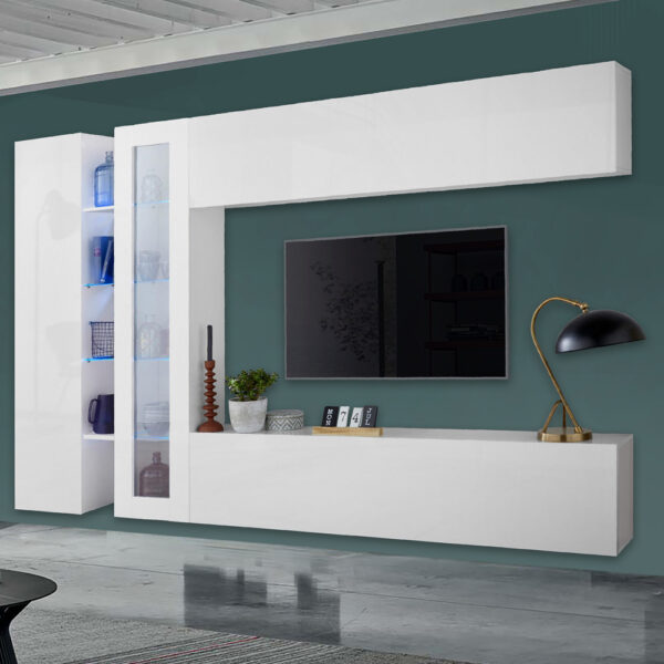 Mcrae LED White Glossy Entertainment Unit With 1 Glass And 3 Doors In White