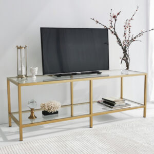 Basako Tempered Glass TV Stand With Gold Metal Frame