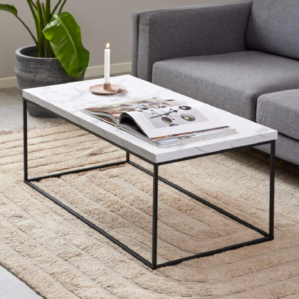 Bellmore Wooden Rectangular Coffee Table In White Marble Effect